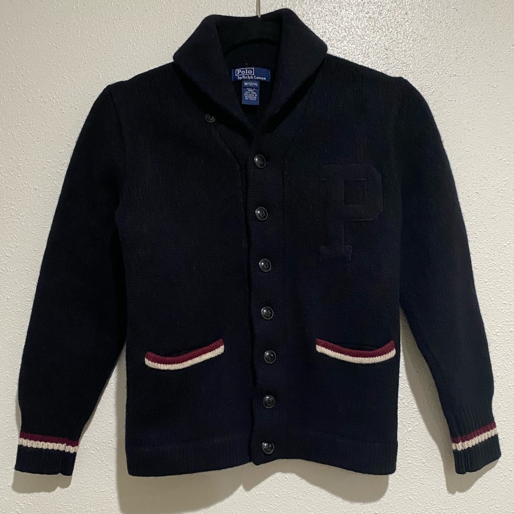 Vintage letterman Polo by Ralph Lauren 100% wool cardigan